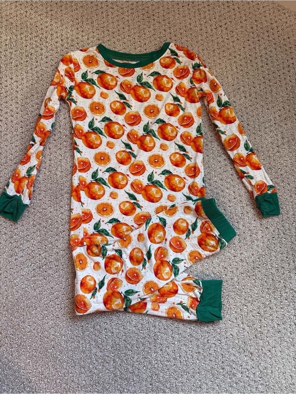 Little One Shop Clementine Print Long Sleeve Pajama Set - Green Trim 3T